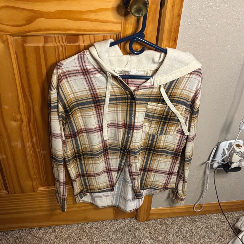 Cozy Plaid Kids Hoodie - Cream and Brown
